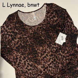 Large Lularoe Lynnae long-sleeved shirt, brown animal print